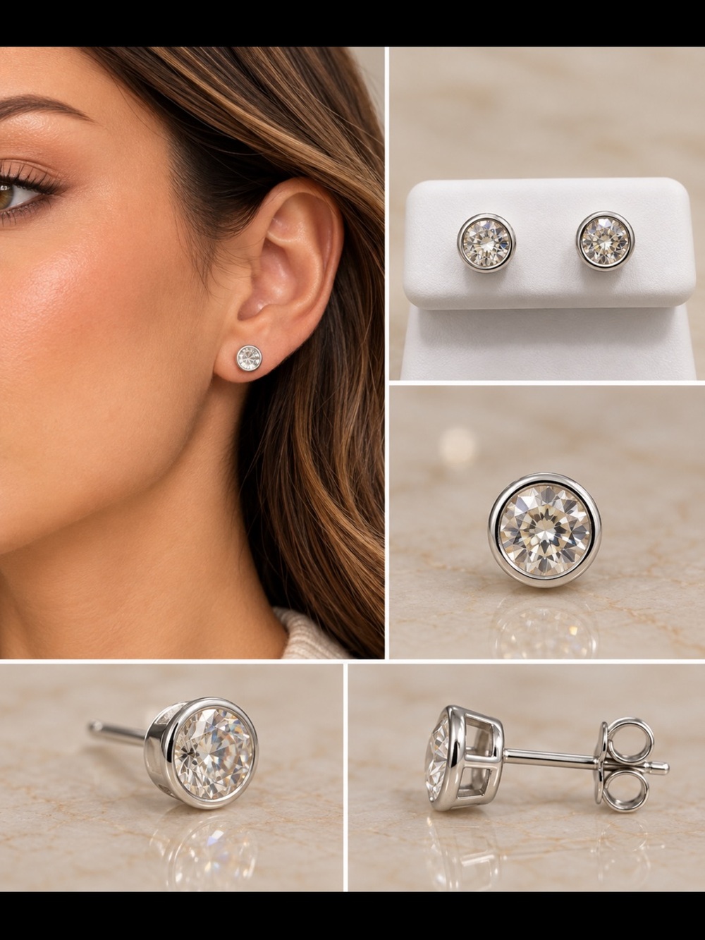 #916 Moissanite Stud 6mm Earrings in sterling silver